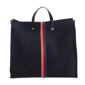 Clare V. Simple Tote Bag Navy Blue Perf Suede w Stripes NWT Perforated Leather